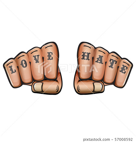 love and hate fists with tattoo isolated on...-插圖素材 [57008592] - PIXTA圖庫