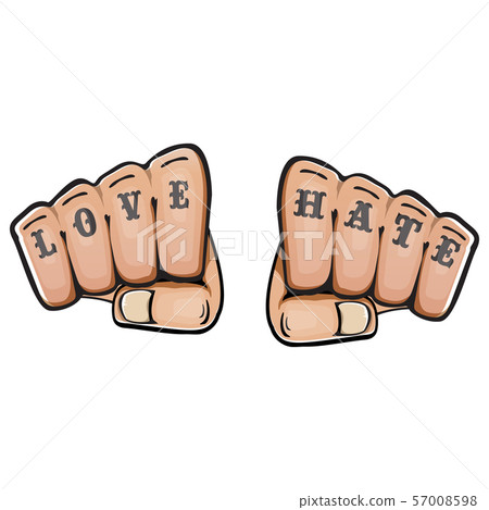 love and hate fists with tattoo isolated on... - Stock Illustration ...