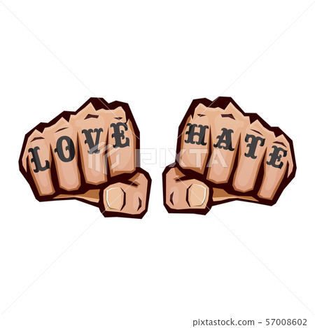 love and hate fists with tattoo isolated on... - Stock Illustration  [57008602] - PIXTA