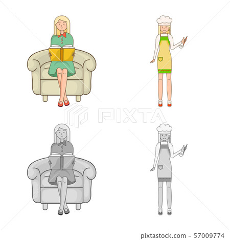 Vector illustration of posture and mood logo. Set of posture and female stock symbol for web. 57009774