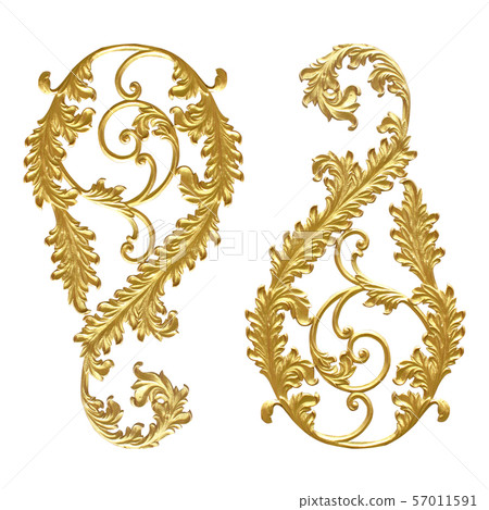Ornament elements, vintage gold floral designs on Ornament elements, vintage gold floral designs on 57011591