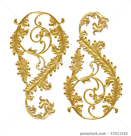 Ornament elements, vintage gold floral designs on Ornament elements, vintage gold floral designs on 57011592