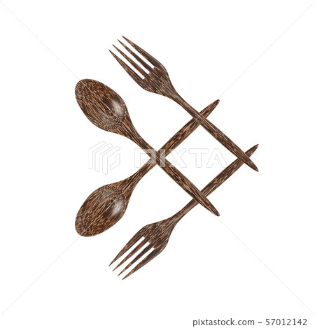 wooden spoon and fork on white background wooden spoon and fork on white background 57012142