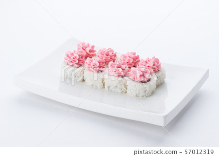 Japanese food restaurant, sushi maki gunkan roll plate or platter set. Sushi set and composition 57012319