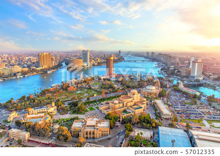 Cairo downtown and the Nile river, aerial view, Cairo downtown and the Nile river, aerial view, 57012335