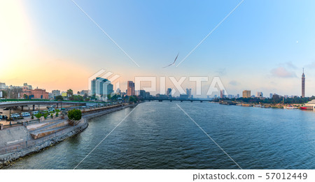 Morning view on the Nile in the downtown of Cairo, 57012449