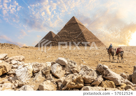 The Great Pyramids in the desert of Giza with the The Great Pyramids in the desert of Giza with the 57012524