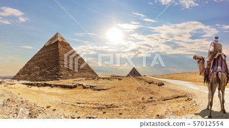 The Pyramid of Khafre and a bedouin on a camel, The Pyramid of Khafre and a bedouin on a camel, 57012554