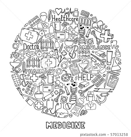 Health care and medicine icon set. Vector doodle 57013258