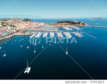 Aerial View of Boats in Baiona Harbour and Fort Aerial View of Boats in Baiona Harbour and Fort 57013622