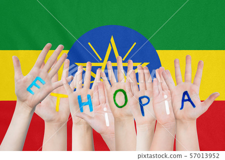 Inscription Ethiopia on the children's hands 57013952