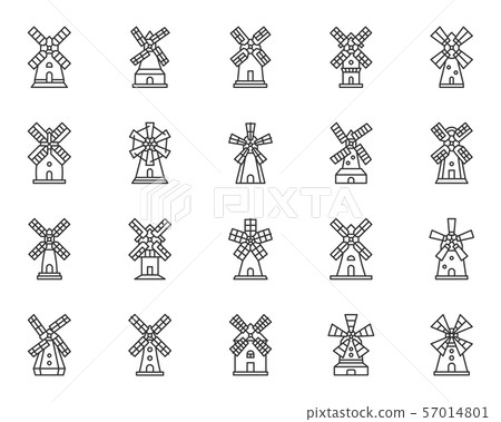 Windmill mill farm simple line icon vector set 57014801