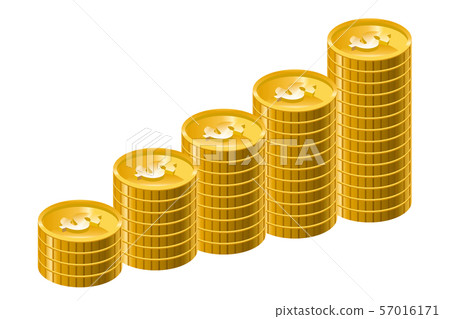 Illustration of gold coins (dollars) lined up in steps | Infographics of financial, investment and savings images Illustration of gold coins (dollars) lined up in steps | Infographics of financial, investment and savings images 57016171