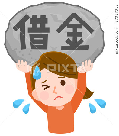 Illustration of a woman holding a debt Illustration of a woman holding a debt 57017013