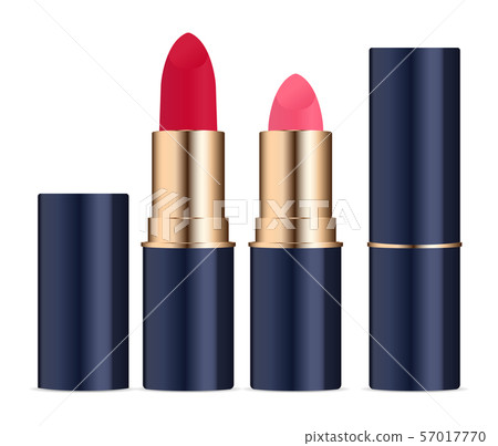 Lipstic cosmetics set with caps open and closed. Lipstic cosmetics set with caps open and closed. 57017770