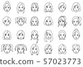 Young woman face ① (line drawing) 57023773