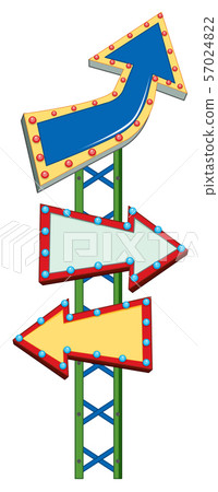 Three arrow signs on green pole 57024822