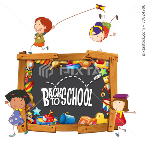 Back to school template with doodle children - Stock Illustration ...