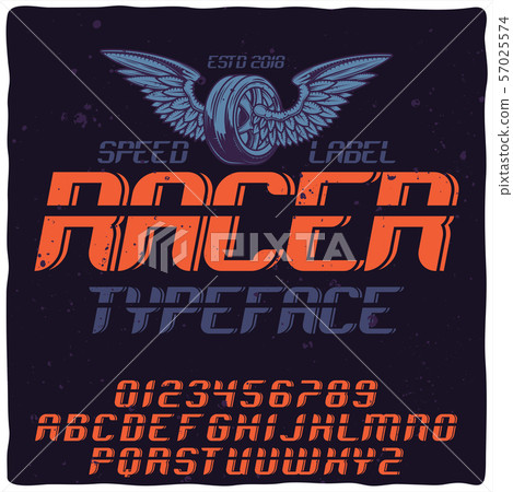 Original label typeface named "Racer". Original label typeface named "Racer". 57025574