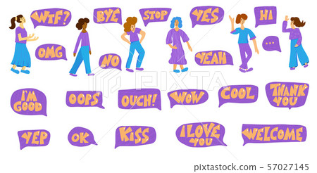 Set of short phrase and girls characters. 57027145