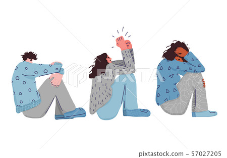 Mental disoder. Young people sitting on the floor. Mental disoder. Young people sitting on the floor. 57027205