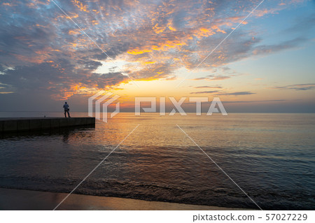 Morning scenery of Machiya Beach, Tsu City, Mie Prefecture 57027229