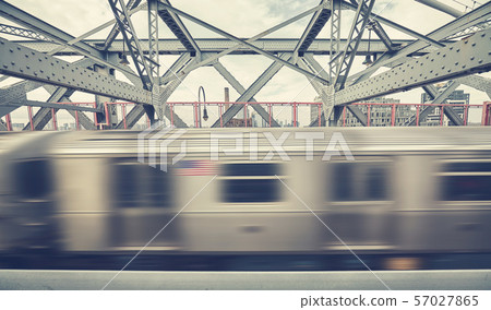 Williamsburg Bridge with subway train in motion, Williamsburg Bridge with subway train in motion, 57027865