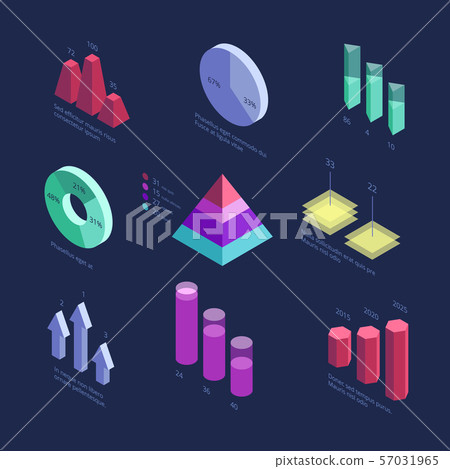 Isometric 3d business statistics data charts, percentage diagram, financial growth graphics. Vector Isometric 3d business statistics data charts, percentage diagram, financial growth graphics. Vector 57031965