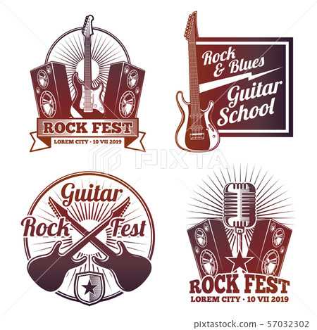 Rock and roll music vector labels. Vintage heavy metal emblems isolated 57032302