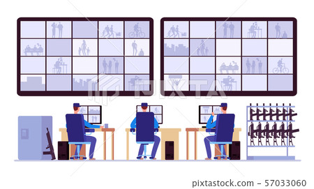 Security room. Professionals monitoring in control center with cctv monitors 57033060