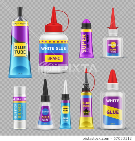 Glue sticks. Adhesive super glue tubes and bottles. Realistic isolated vector set 57033112