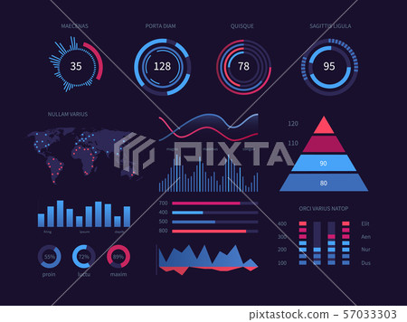 Intelligent technology hud interactive panel. Data screen with charts, diagrams. Vector futuristic Intelligent technology hud interactive panel. Data screen with charts, diagrams. Vector futuristic 57033303