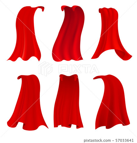 Red hero cape. Realistic fabric scarlet cloak or magic vampire cover. Vector set isolated on 57033641