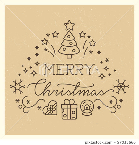 Festive X-mas vintage banner with line art icons 57033666