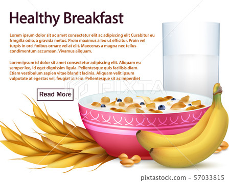 Breakfast Banner Template With Cereals Stock Illustration