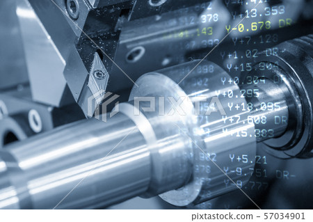 The abstract scene of G-code data and CNC lathe. The abstract scene of G-code data and CNC lathe. 57034901