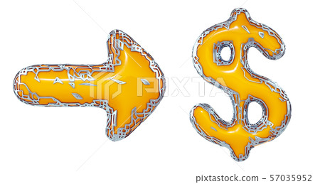 Symbol collection arrow and dollar made of silver shining metallic. Collection of silver shining 57035952