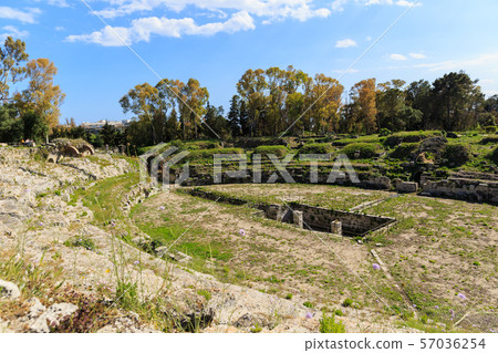 Old grown with grass stairs of Ancient ruins of Anfiteatro Romano Siracusa Old grown with grass stairs of Ancient ruins of Anfiteatro Romano Siracusa 57036254