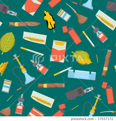 Cartoon Color Smoking Tobacco Products Seamless Pattern Background. Vector Cartoon Color Smoking Tobacco Products Seamless Pattern Background. Vector 57037172