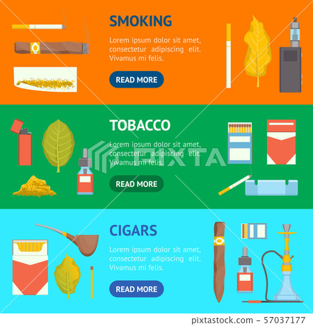 Cartoon Color Smoking Tobacco Products Banner Horizontal Set. Vector Cartoon Color Smoking Tobacco Products Banner Horizontal Set. Vector 57037177