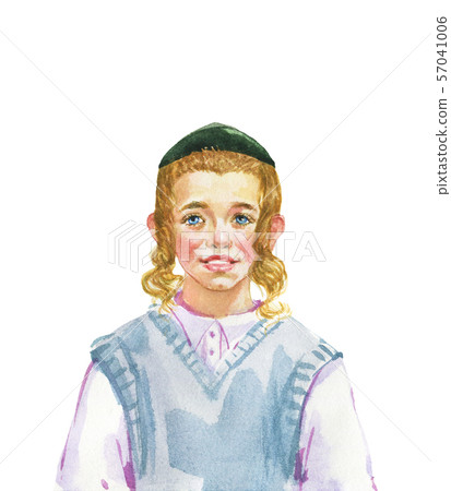 Watercolor realistic child portrait 57041006