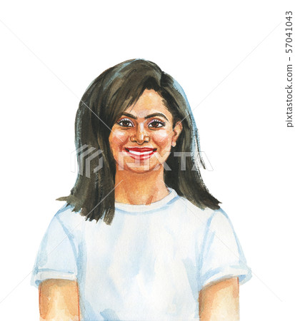 Watercolor realistic female portrait 57041043