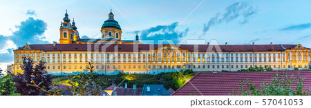 Illuminated Melk Abbey, German: Stift Melk, in the town of Melk by night, Wachau Valley, Austria Illuminated Melk Abbey, German: Stift Melk, in the town of Melk by night, Wachau Valley, Austria 57041053
