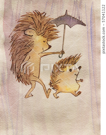Watercolor hedgehogs, friends Watercolor hedgehogs, friends 57041122