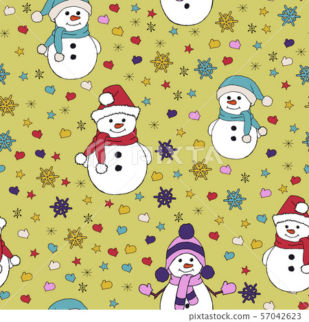 Christmas seamless pattern with snowman, fir... - Stock Illustration ...
