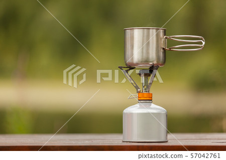 The camping iron mug with a gas burner on The camping iron mug with a gas burner on 57042761