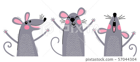 Set of funny rats for design. Cute little mice in different poses. Merry mouse romp. Vector 57044304