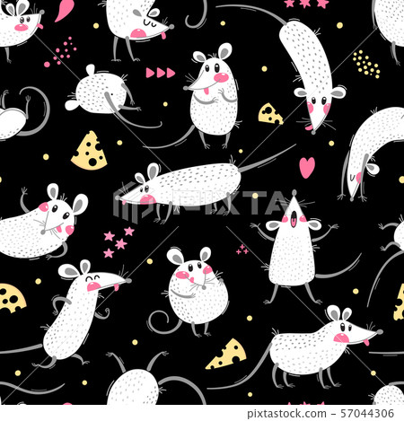 Seamless pattern with cute rats. Funny little mice for a repeatable design of surfaces and fabrics 57044306