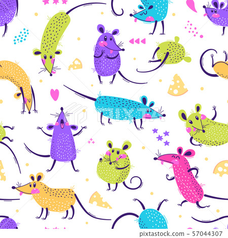 Seamless pattern with cute rats. Funny little mice for a repeatable design of surfaces and fabrics 57044307