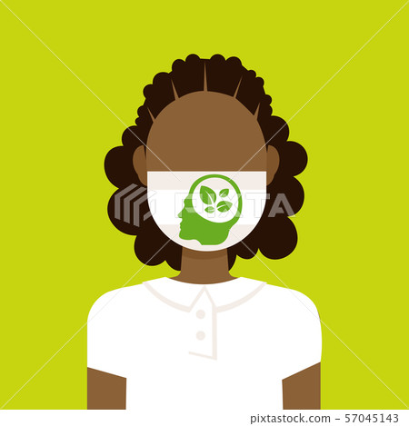girl wearing protective face mask with leaves inside human head atmosphere pollution ecology concept 57045143